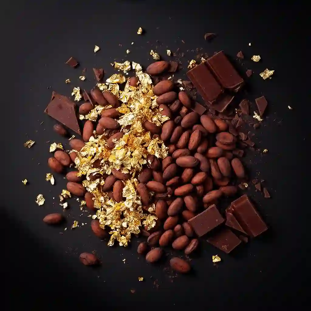 Cocoa beans and gold leaf